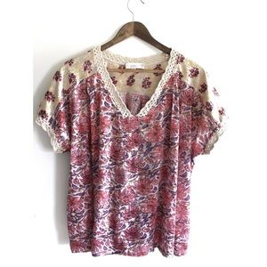 Weekend by Suzanne Betro Floral Boho Top Large/XL Preowned
